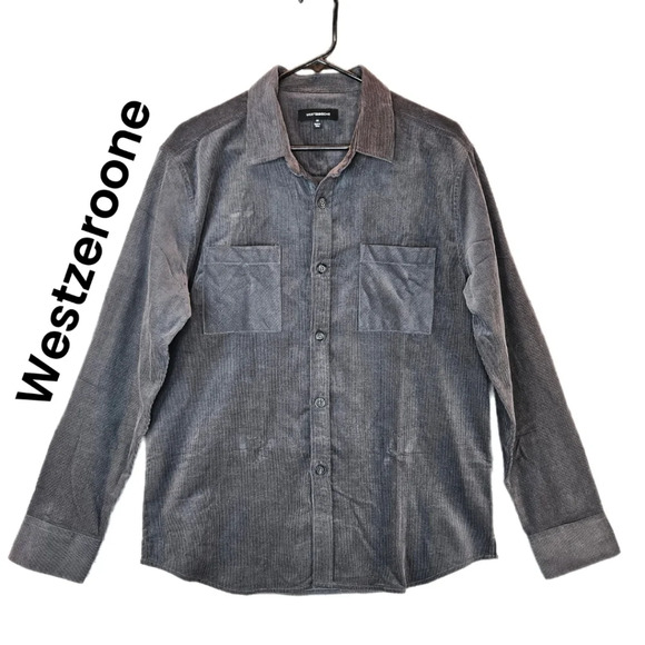 WestZeroOne Mens Charcoal Gray Corduroy Shirt Jacket Sz M All Cotton Button - Picture 1 of 10